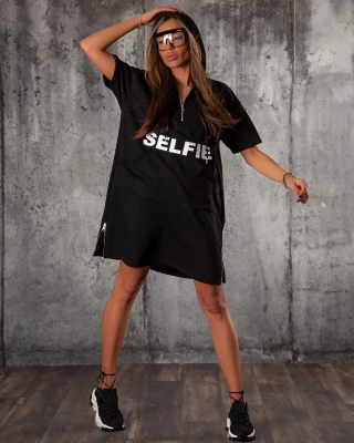 Rochie cu glugă Selfie, Negru Culoare