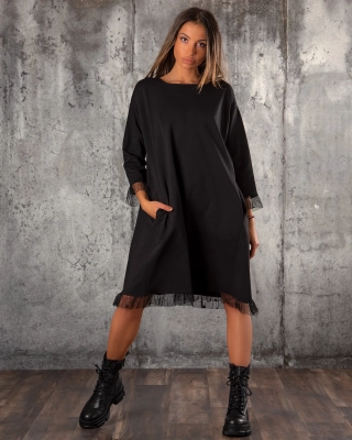 Rochie cu dantelă Midnight, Negru Culoare
