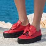 Pantofi din piele cu fundă detașabilă Clover, Roșu Culoare