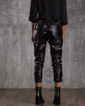 Pantaloni din piele cu elastic Delirium, Negru Culoare